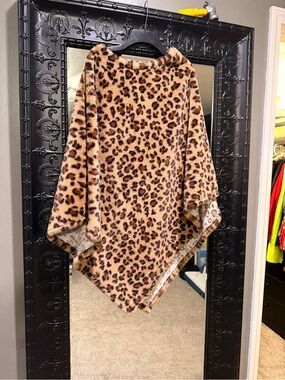 Leopard Print Fleece Poncho
